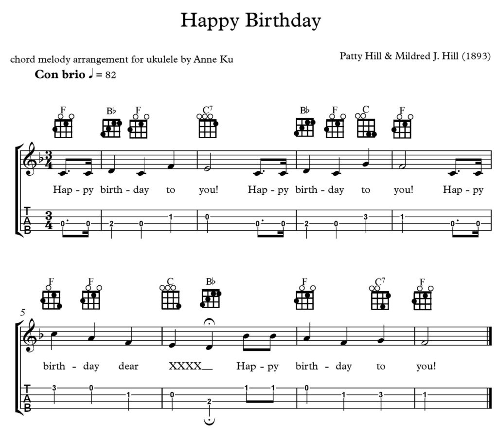 Birthday melody arrangement for ukulele – Anne Ku